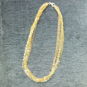Sterling Silver 9 Multi-Strand Gold Plated  White/Rose/Yellow Necklace 16"